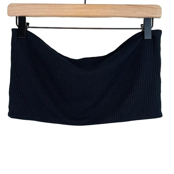 Topshop black ribbed lined cropped strapless bandeau tube top 8 or medium - Picture 3 of 12